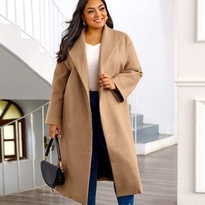 SHEIN Plus Solid Shawl Neck Overcoat